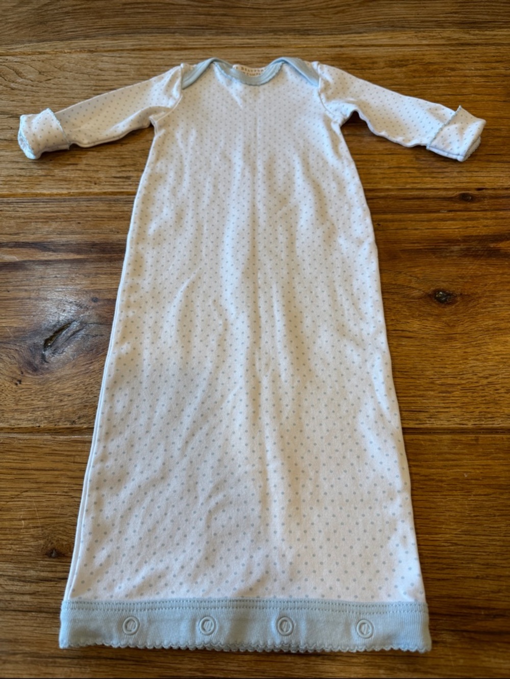 Beaufort Bonnet size 0-3 months gown white polka dots with blue dots like new